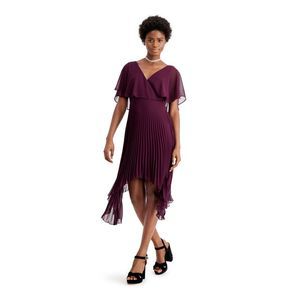 KENSIE DRESSES Womens Burgundy Short Sleeve V Neck Midi Sheath Dress 4